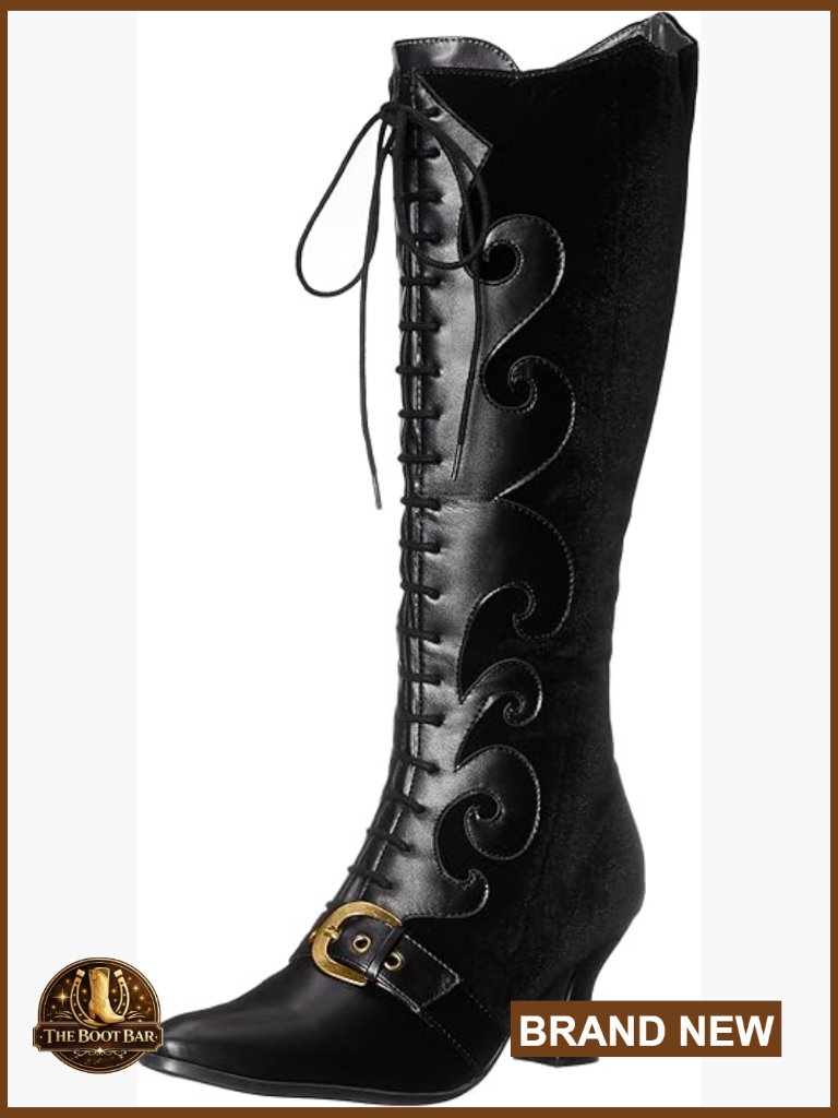 Faux Leather Lace-Up Bootie With Rhinestones, Block Heel, Point Toe